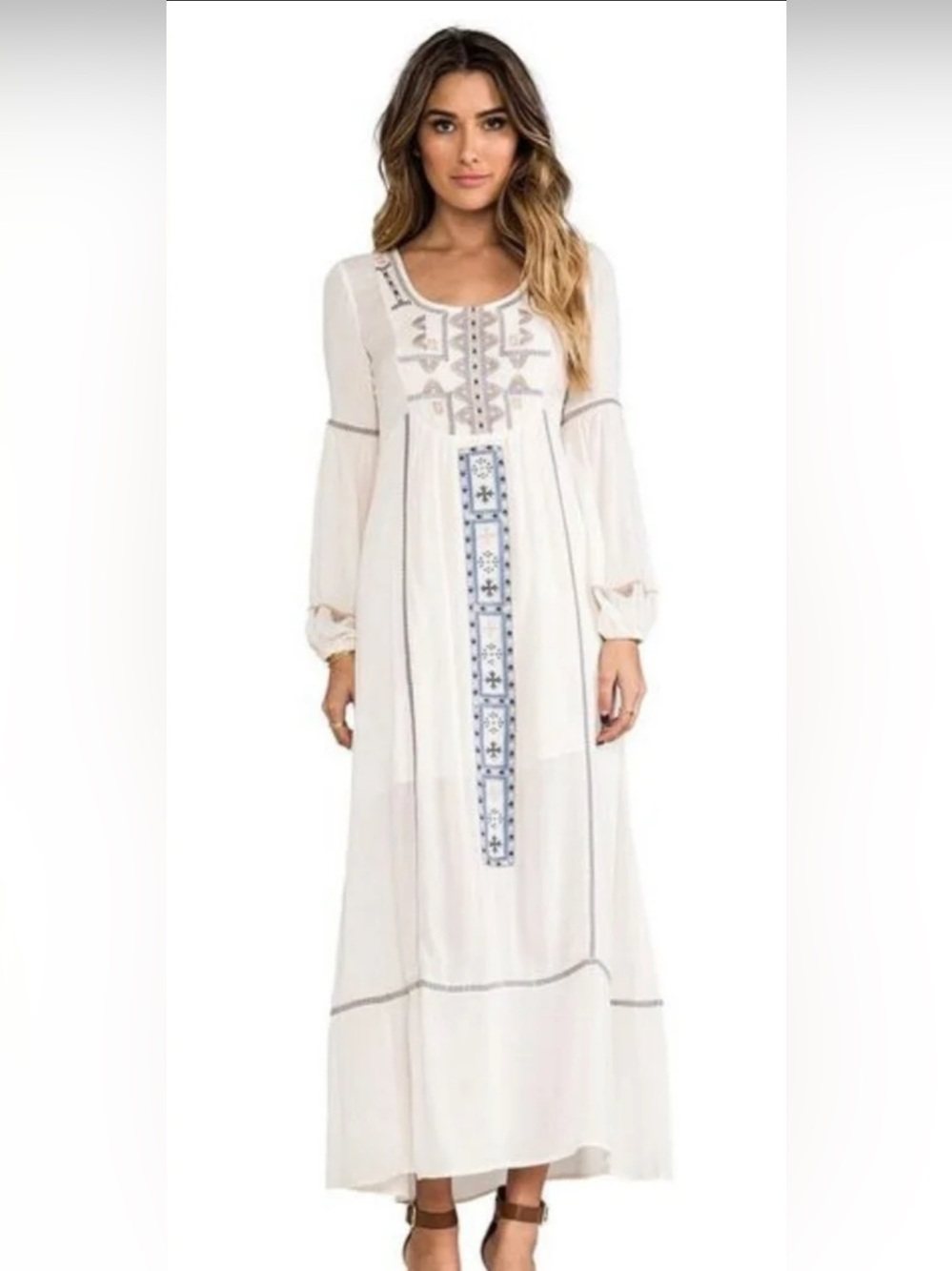 Free People Desert Winds Embroidered Maxi Dress Ivory Combo